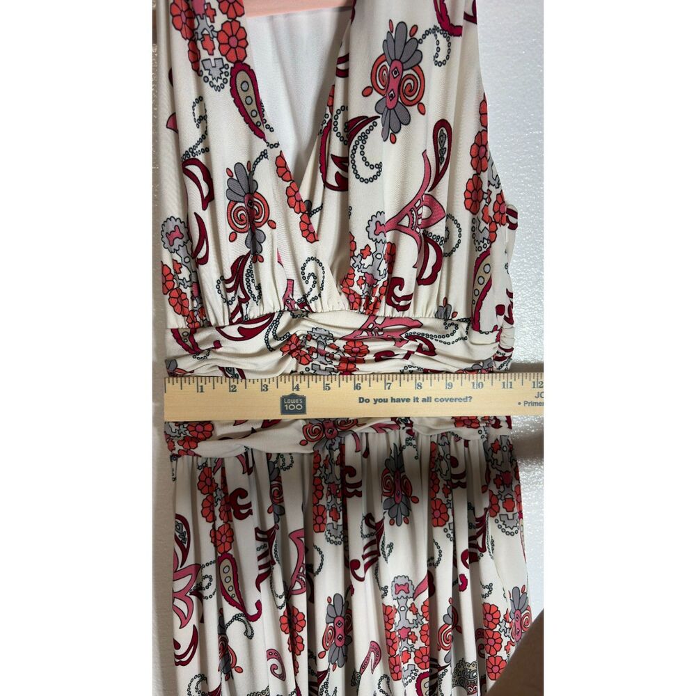 Evan Picone Draped Pleated Waist V-Neck Halter White Floral Paisley Dress Size 4 - Picture 8 of 12